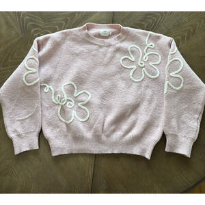 Luna Ivy Crew Neck Pullover Sweater Size Medium Floral Applique